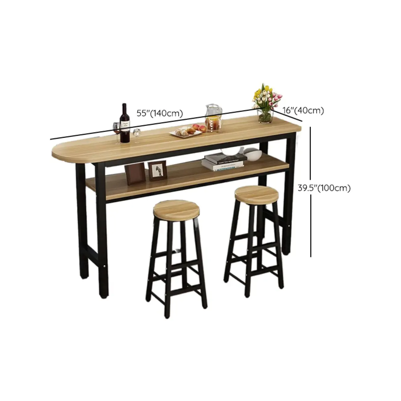 Irregular Natural Wooden Metal Fixed Top Bar Tables