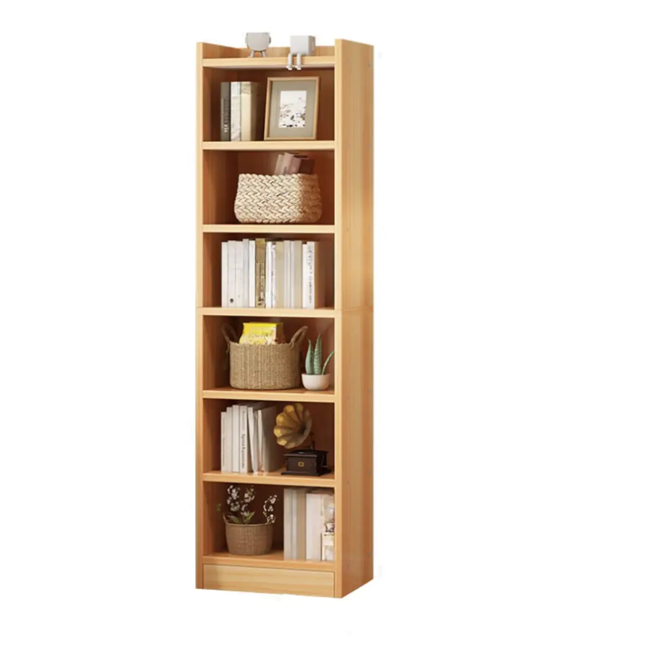 Scandinavian Oak Rectangle 5-Shelf Wood Bookcase