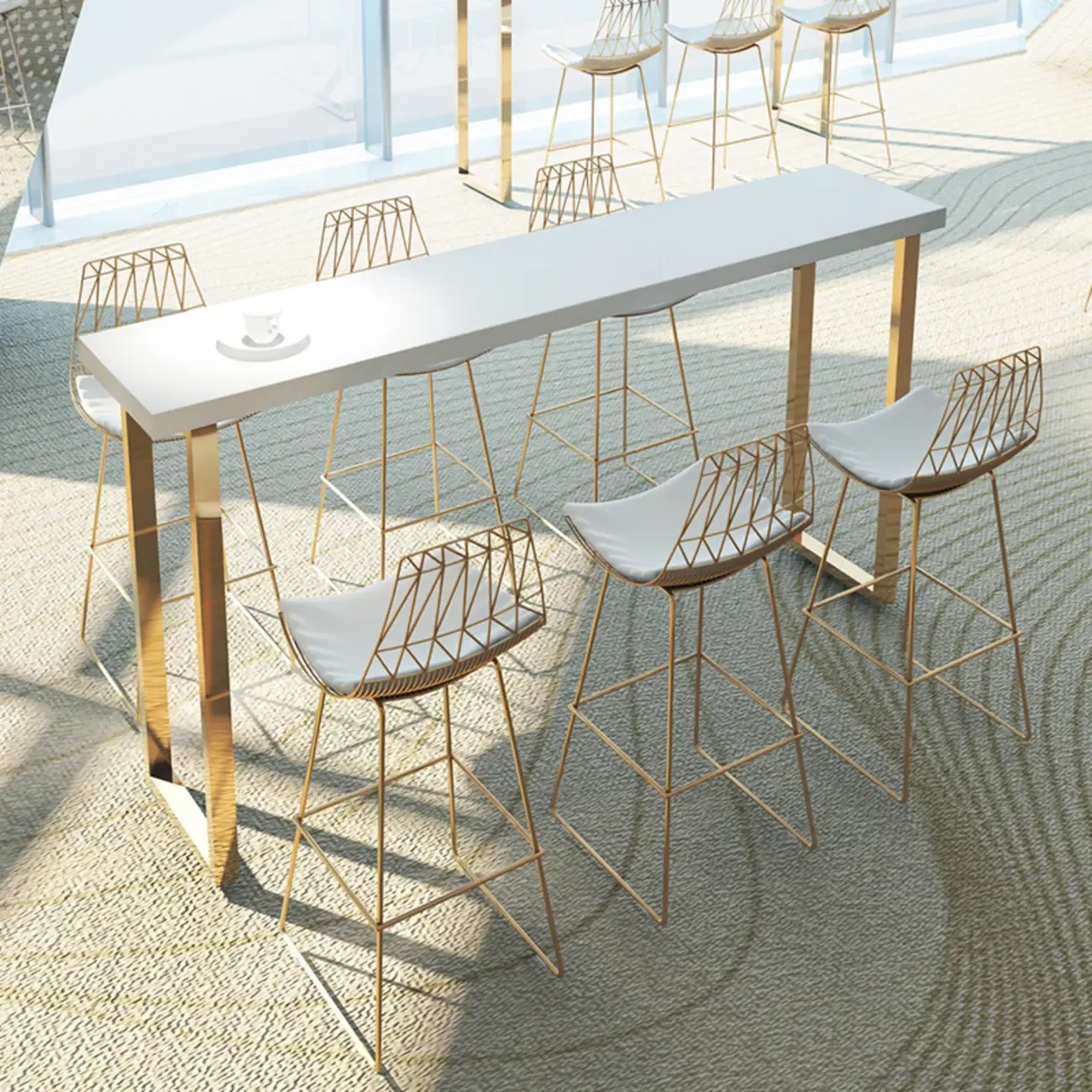 Modern White High Bar Table with Fixed Top for Dining and Bars