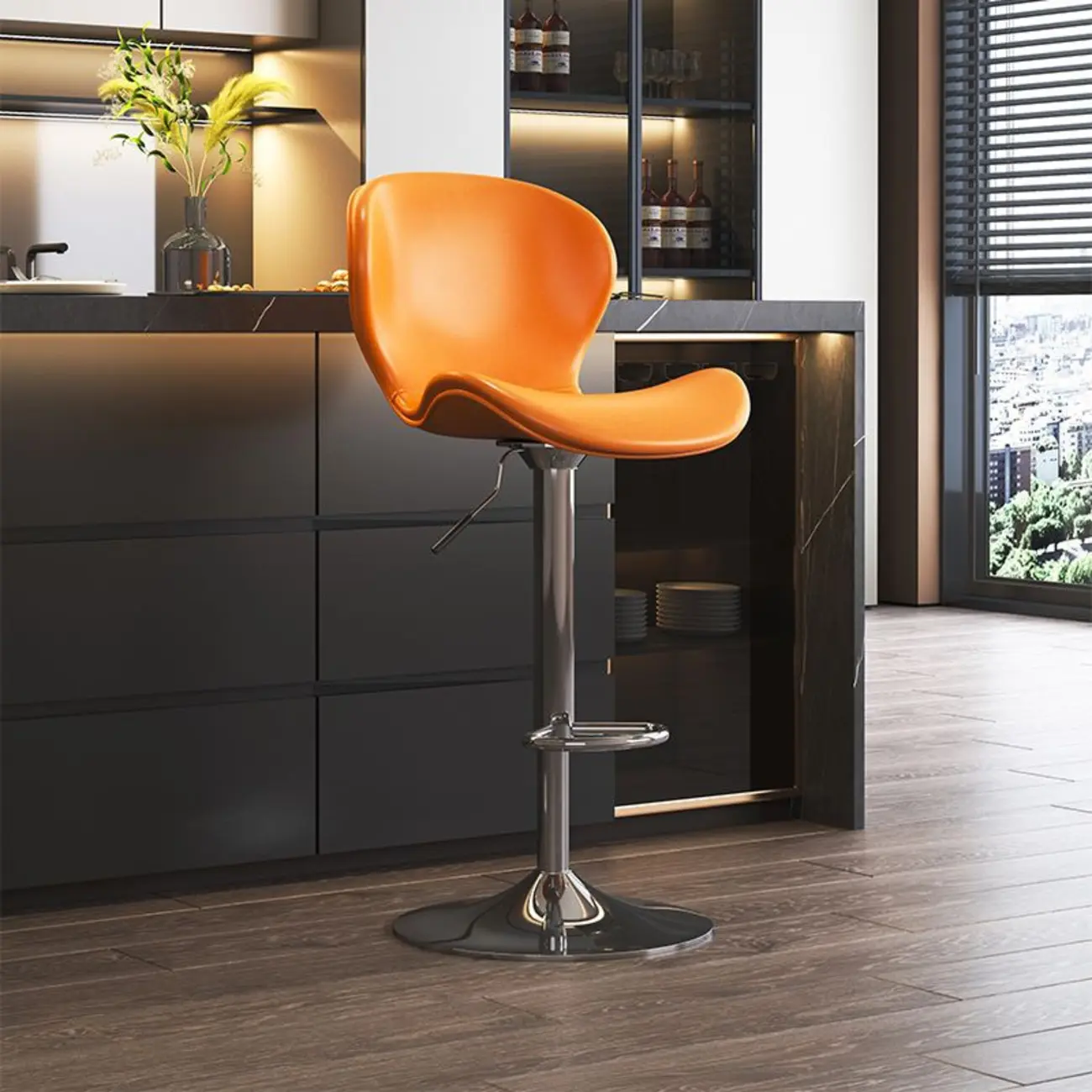 Modern Saddle Pedestal Swivel Adjustable Bar Stools