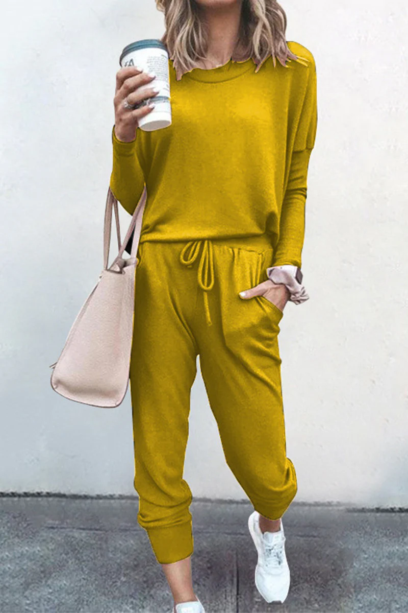 hulianfu Fashion Solid Patchwork O Neck Long Sleeve Two Pieces(6 Colors) - Deanwangkt