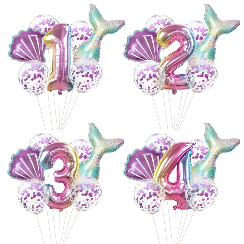 HULIANFU Little Mermaid Party Balloons 32inch Number Foil Balloon Kids Birthday Party Decoration Supplies Baby Shower Decor Helium Globos - Deanwangkt