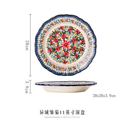 HULIANFU Krusoal Retro Ceramic Handle Salad Bowl Household Oven Breakfast Bake Pan Microwave Bohemia Binaural Soup In-glaze Tableware - Deanwangkt