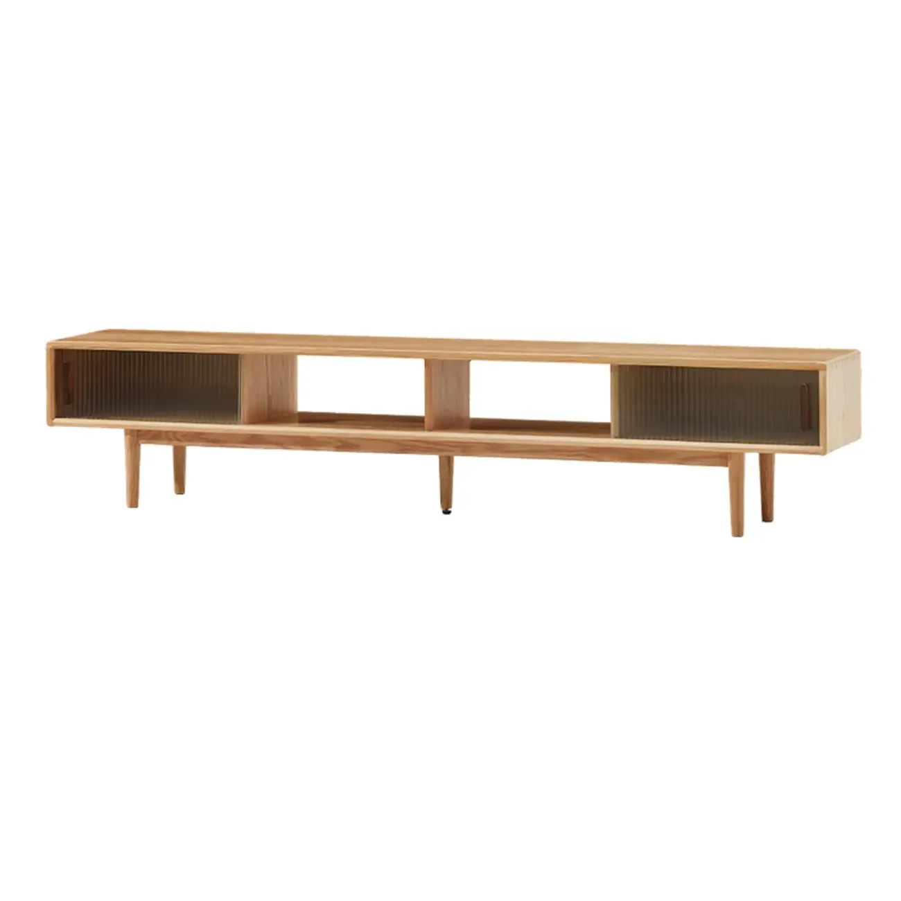 Natural Wood TV Stand with 2 Cabinets