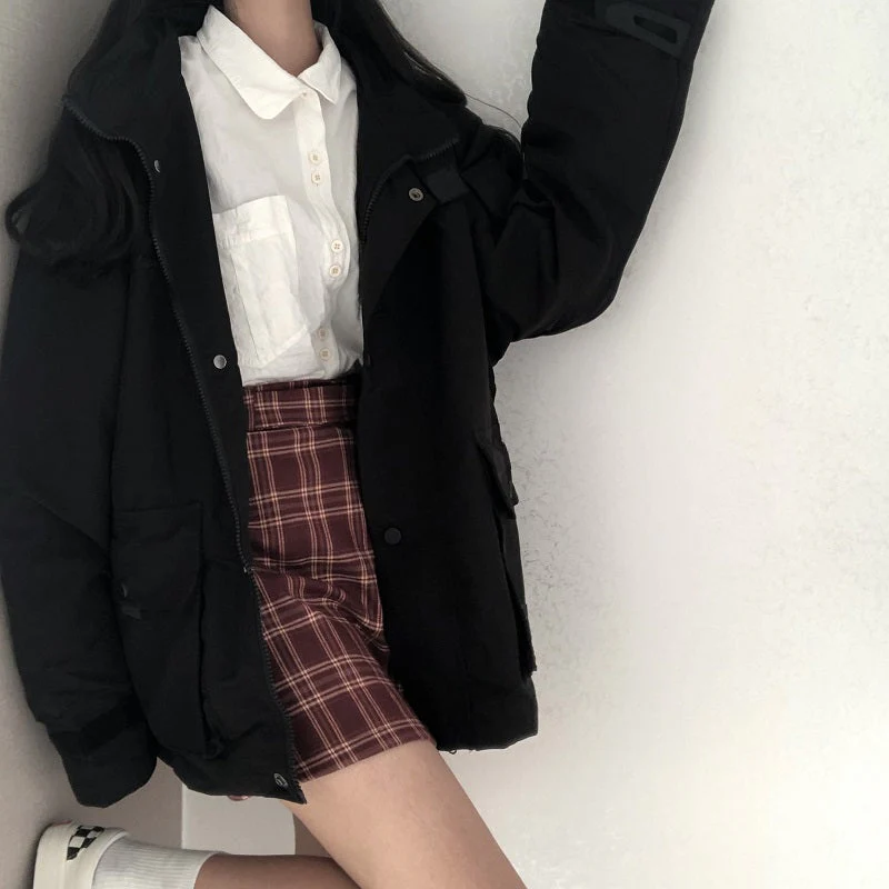 Basic Jackets Women Chic All-match Retro Solid Zipper Design Ulzzang Lovely Fashion Teens Overcoats Daily Vintage Womens Outwear - Deanwangkt