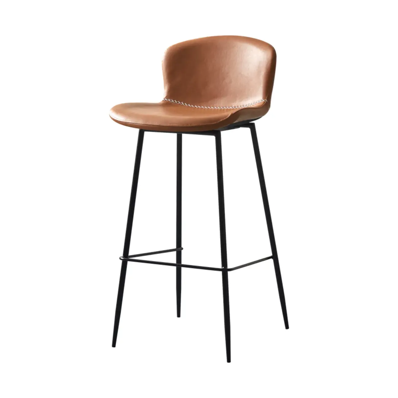 Modern Metal Frame Leather Cushion Low Back Bar Stool