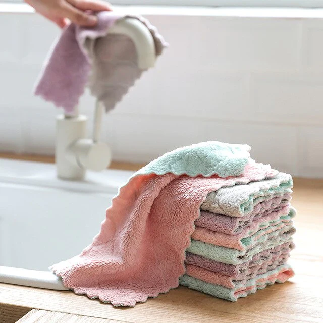 HULIANFU Microfiber Double-Sided Strong Absorbent Soft Scouring Pad Kitchen Cleaning Rag Non-Stick Oil Rag Dry and Wet Rag Kitchen Towel - Deanwangkt