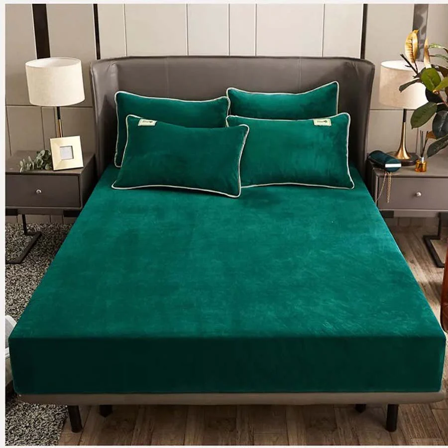 HULIANFU  WOSTAR Flannel winter warm elastic band fitted sheet mattress protector cover super soft cozy king size bed sheet and pillowcase - Deanwangkt