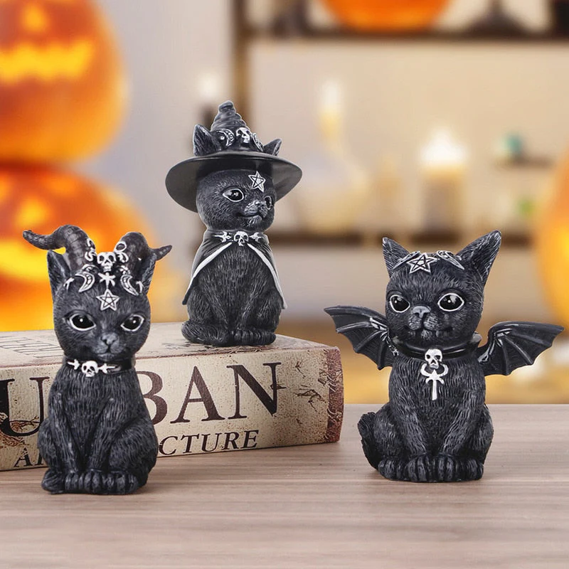 HULIANFU Resin Figure Wizard Figurines Black Magic Cat Ornaments Table Art Original Gifts Cute Miniatures Modern Room Decoration - Deanwangkt