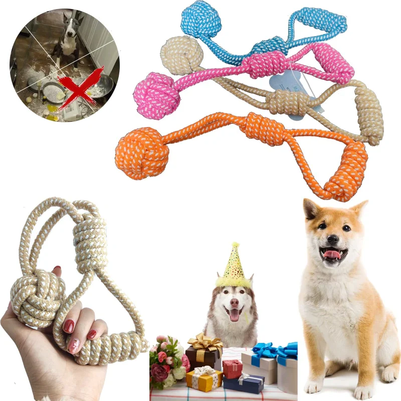 HULIANFU MZHQ 1 Solid color Cotton Rope Braided Labrador Training Molar Teeth Bite-Resistant Teeth Cleaning Dog Pet Toy Ball Dog Supplies - Deanwangkt