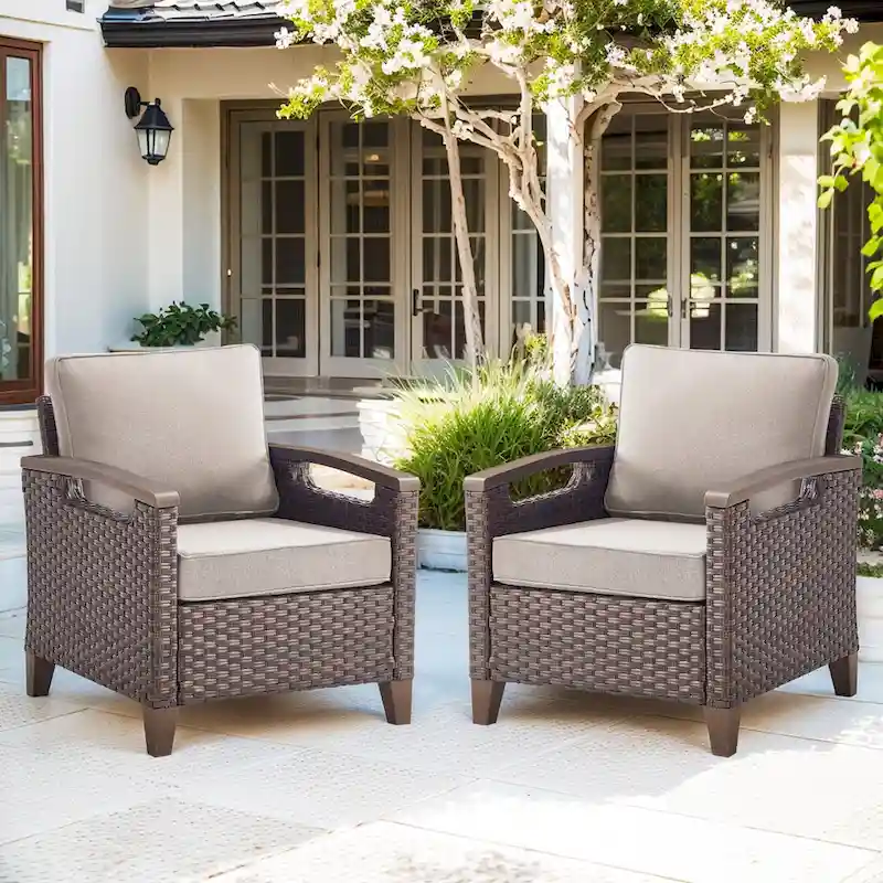 High Back Outdoor Patio Chairs Beige Cushion
