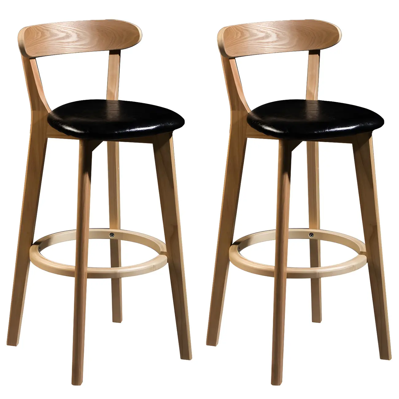 Wooden Upholstered Low Back Bar Height Stools Set of 2