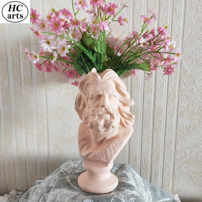 HULIANFU W&G Nordic Vase Home Decor Vase Creative Human Head Portrait Flower Vases Room Decoration Resin David Flower Vase Room Decor - Deanwangkt