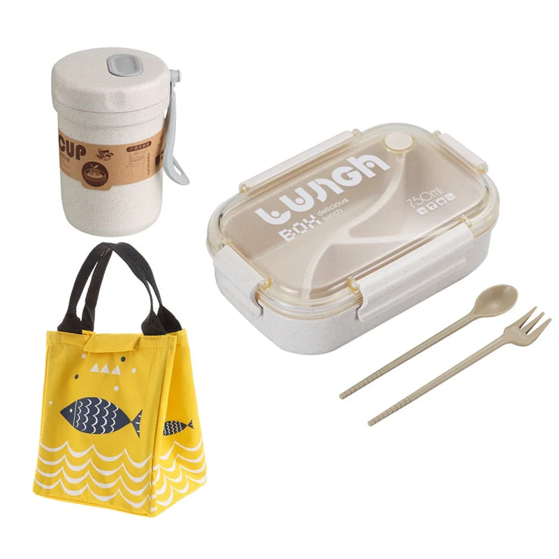 HULIANFU TUUTH Microwave Lunch Box Wheat Straw Bento Box 750ML BPA Free Food Storage Container with Soup Cup - Deanwangkt