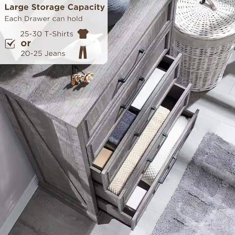 Farmhouse 5 Drawers Dresser Chests, Wood Rustic Chest of Drawers