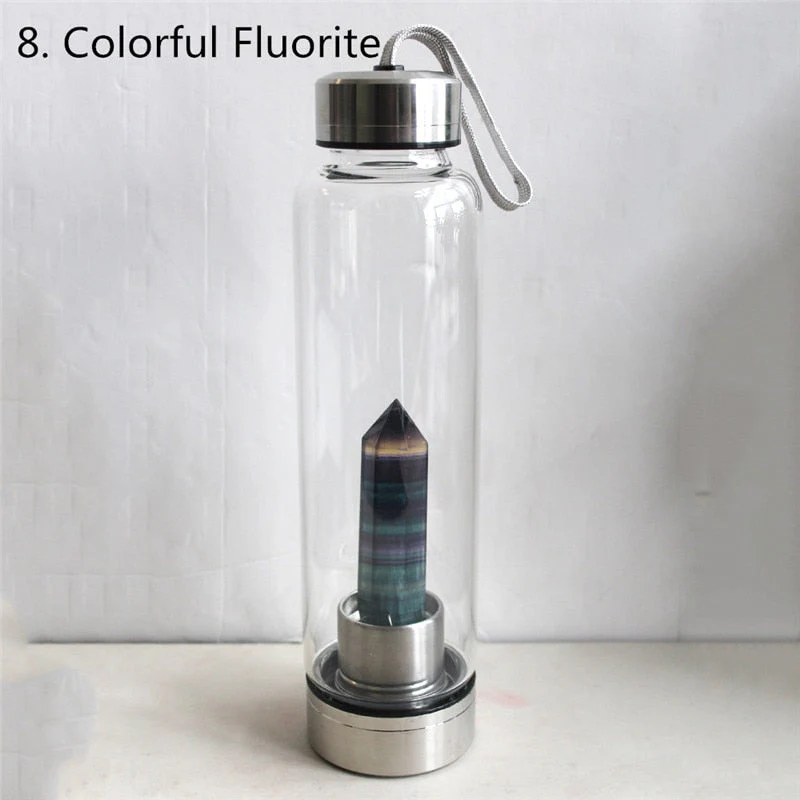 HULIANFU water bottle Drop Shipping Natural Crystal Point Healing Obelisk Wand Elixir Quartz Crystal Water Bottle To wand heals energy st - Deanwangkt