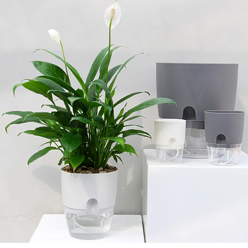 HULIANFU Lazy Self-watering Flowerpot Automatic Water Absorption Succulent Aquaculture Transparent Round Plastic Hydroponic Flowerpot - Deanwangkt