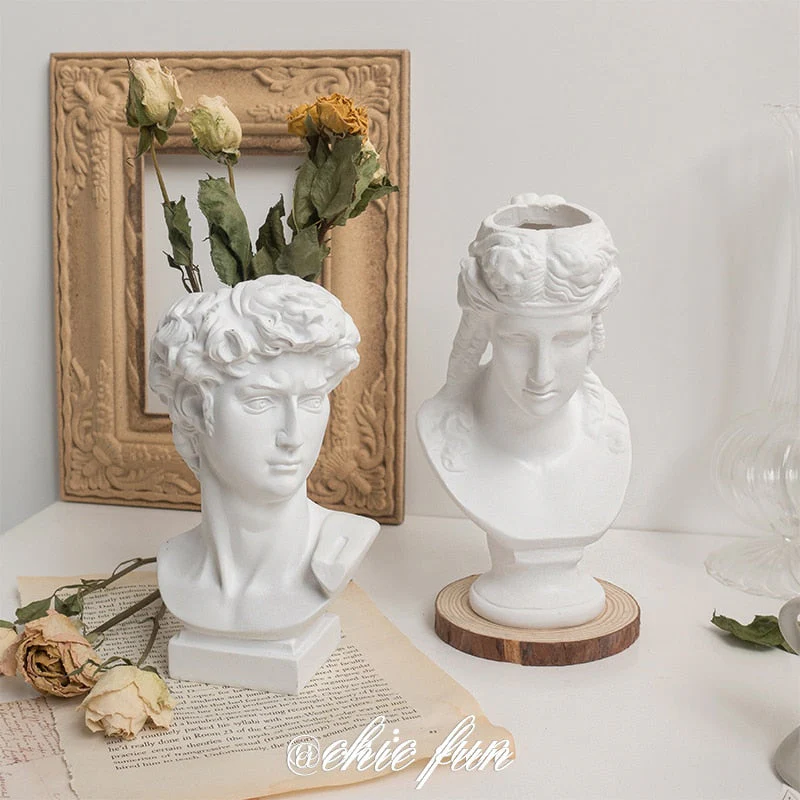 HULIANFU W&G Nordic Vase Home Decor Vase Creative Human Head Portrait Flower Vases Room Decoration Resin David Flower Vase Room Decor - Deanwangkt