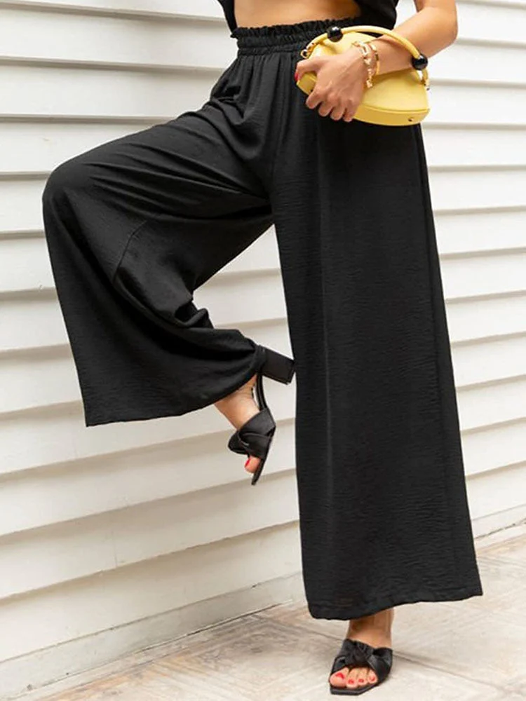 Hulianfu Autumn Summer Fashion Cotton Linen Pants Women Solid Fungus Edge High Waist Women's Trousers Wide Leg Casual Pants - Deanwangkt