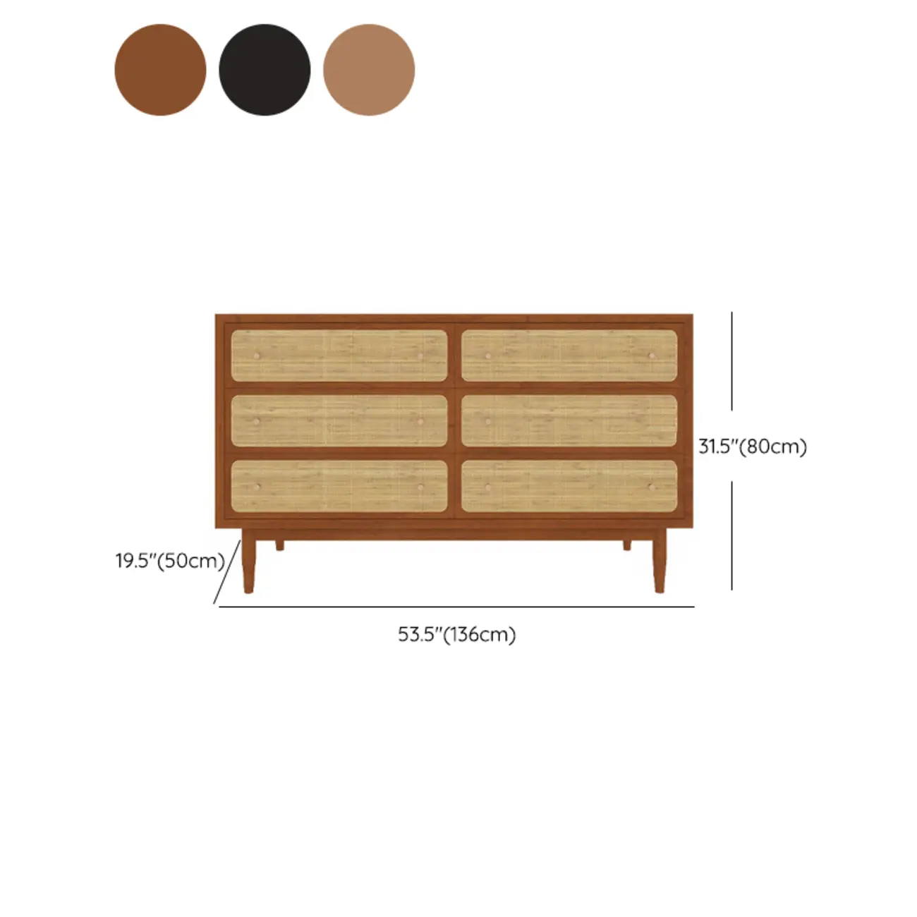 Tropical Wooden Dresser with Drawers and Gold Handles