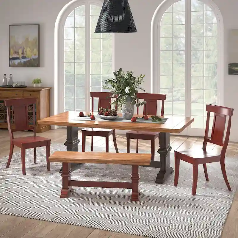 Ronda 78.7 Rectangular Solid Wood Top Dining Set with Panel Back Chairs