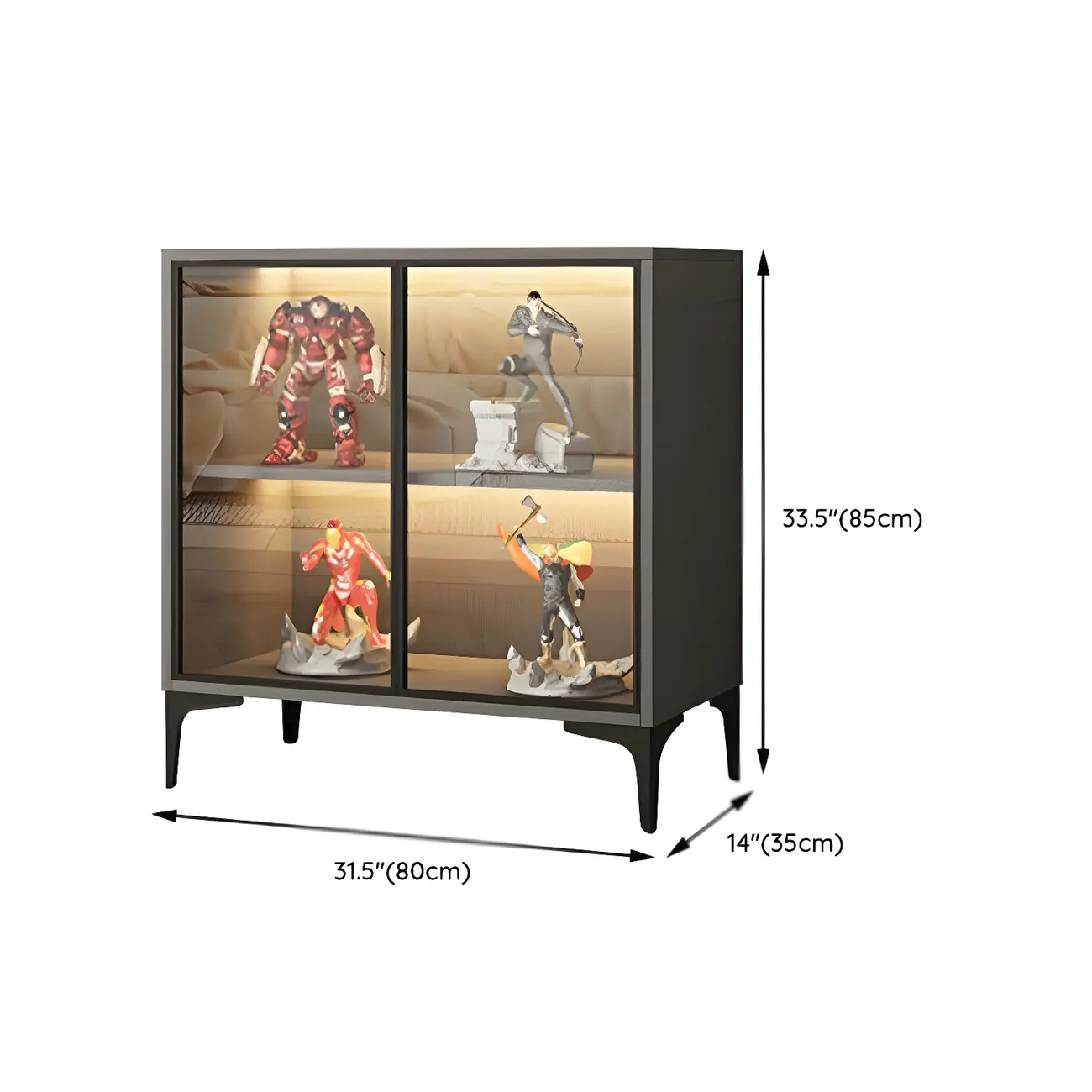 Freestanding Black Tempered Glass Wood Display Cabinet