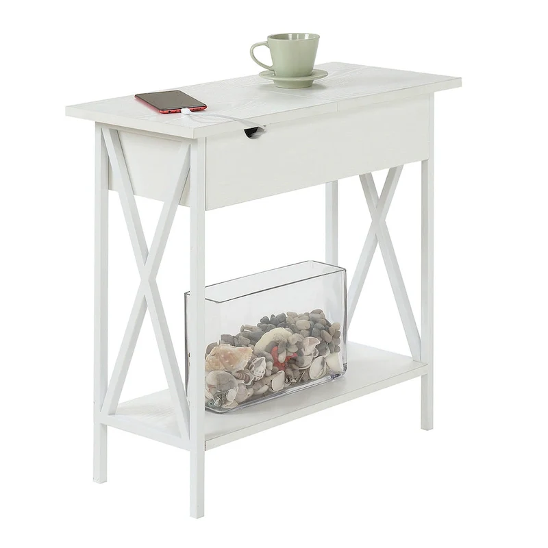 Tucson Flip Top End Table with Charging Station and Shelf