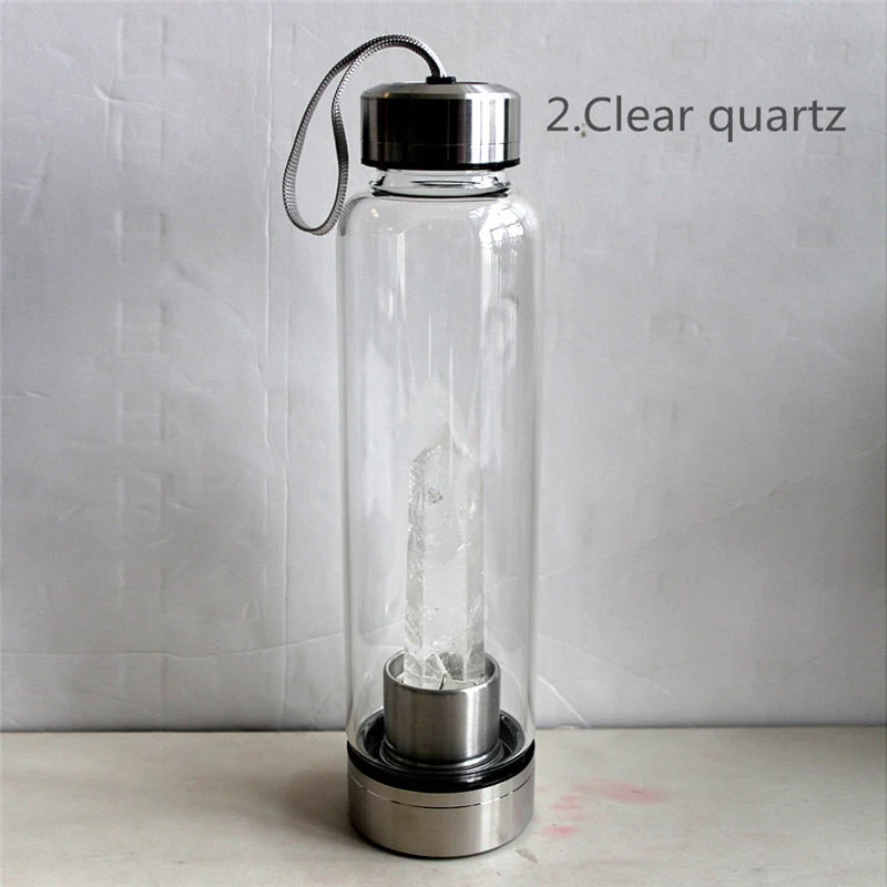 HULIANFU water bottle Drop Shipping Natural Crystal Point Healing Obelisk Wand Elixir Quartz Crystal Water Bottle To wand heals energy st - Deanwangkt