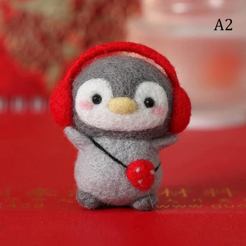 HULIANFU Non-Finished Felt Kit Cute Animal Collection Panda Squirrel Cat Penguin Doll Wool Felt Poked Kitting DIY Felting Materials - Deanwangkt