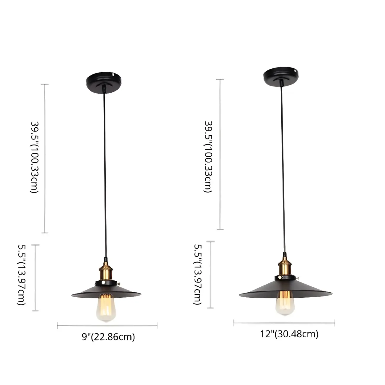 Industrial Black Metal Cone Hanging Pendant Light Fixture