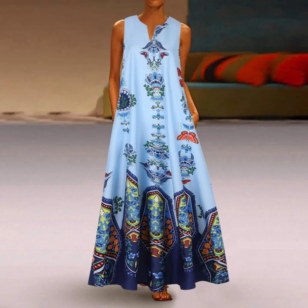 Floral Print Boho Casual Long Dress Summer Clothes For Women V-neck Sexy Off Shoulder Ladies Dresses Plus Size Maxi Dress - Deanwangkt