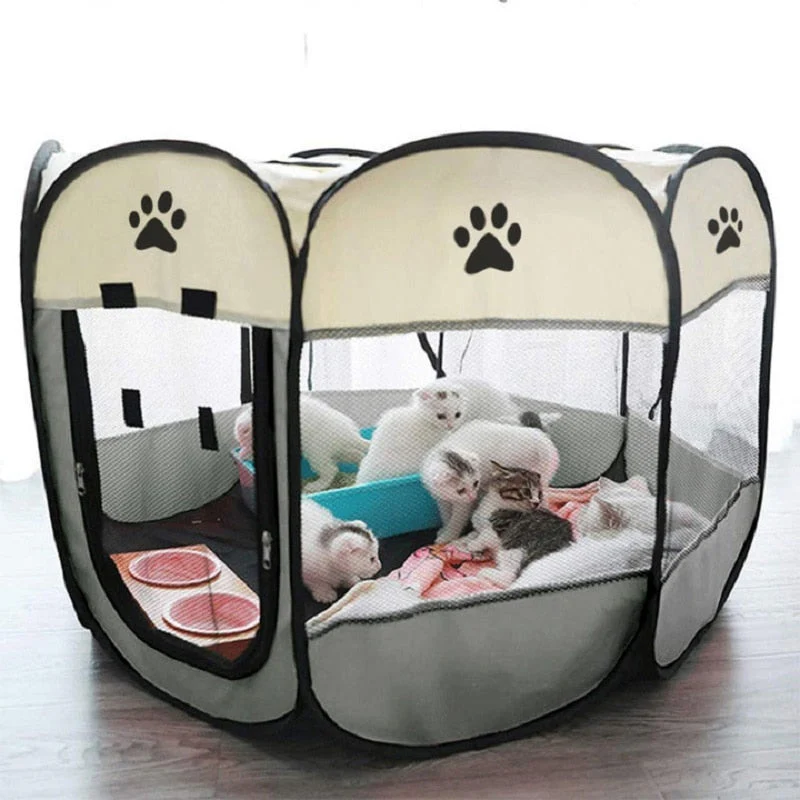 HULIANFU Portable Folding Pet Carrier Tent  Playpen Breathable Easy Operation Octagon Fence Outdoor Removable Puppy Kennel Bed For Cats - Deanwangkt