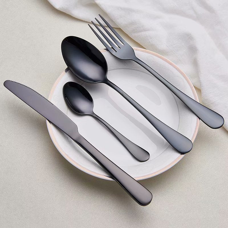 HULIANFU Spklifey Black Dinnerware Set Cutlery Stainless Steel Black Cutlery Set Rainbow Dinner Tableware Wedding Silverware Set - Deanwangkt