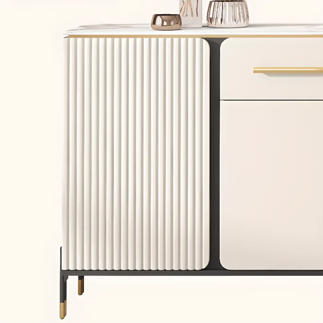 Glam White Sideboard with Stone Top and Drawers