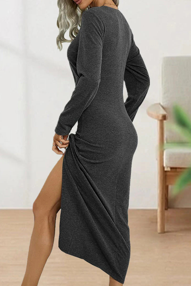hulianfu Sweet Elegant Solid Fold O Neck Sheath Dresses(6 Colors) - Deanwangkt