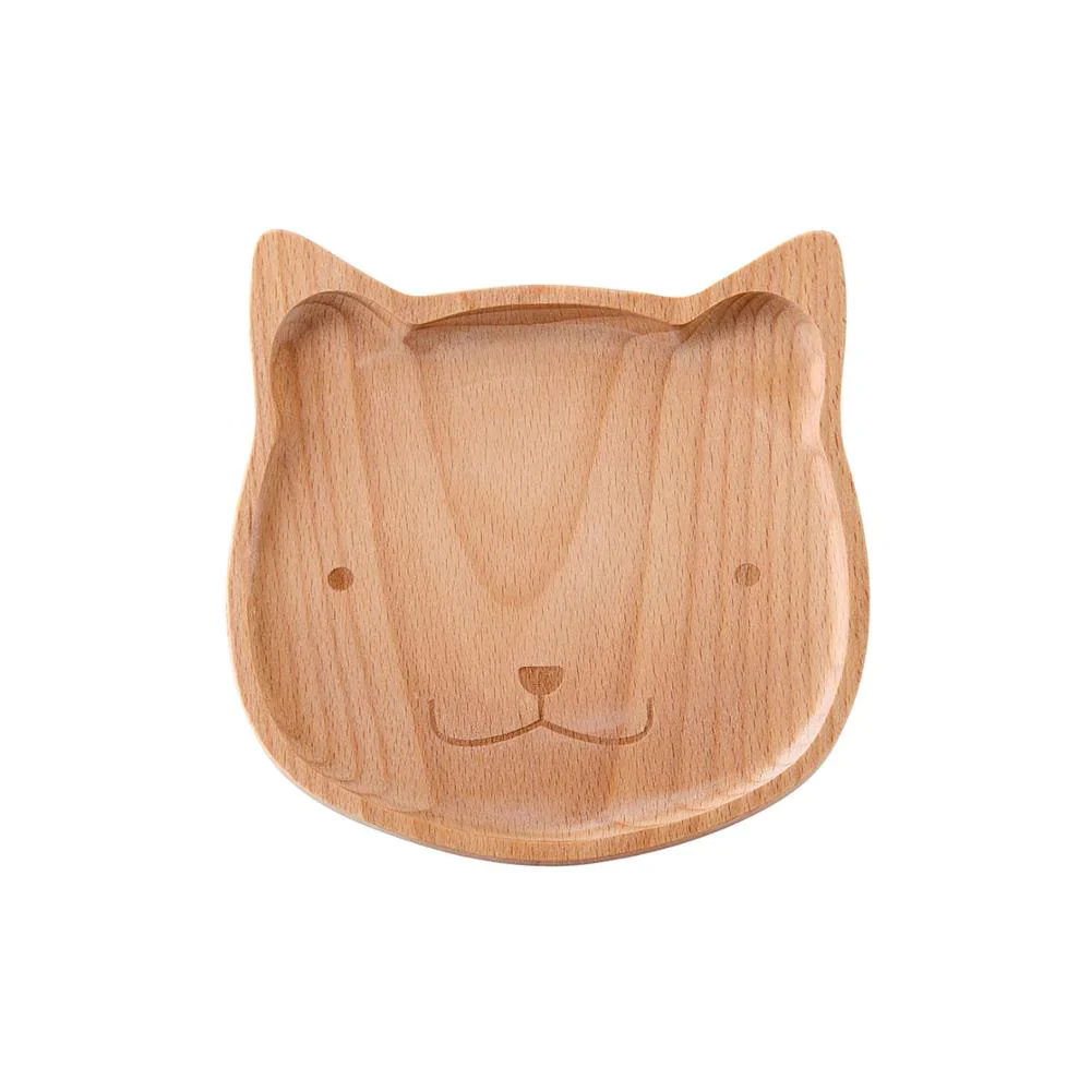 HULIANFU Natural Beech Cartoon Food Tray Wooden Cup Breakfast Plate Large Solid Wood Tableware Cake Snack Fruit Tray Safe baby Food Bowl - Deanwangkt