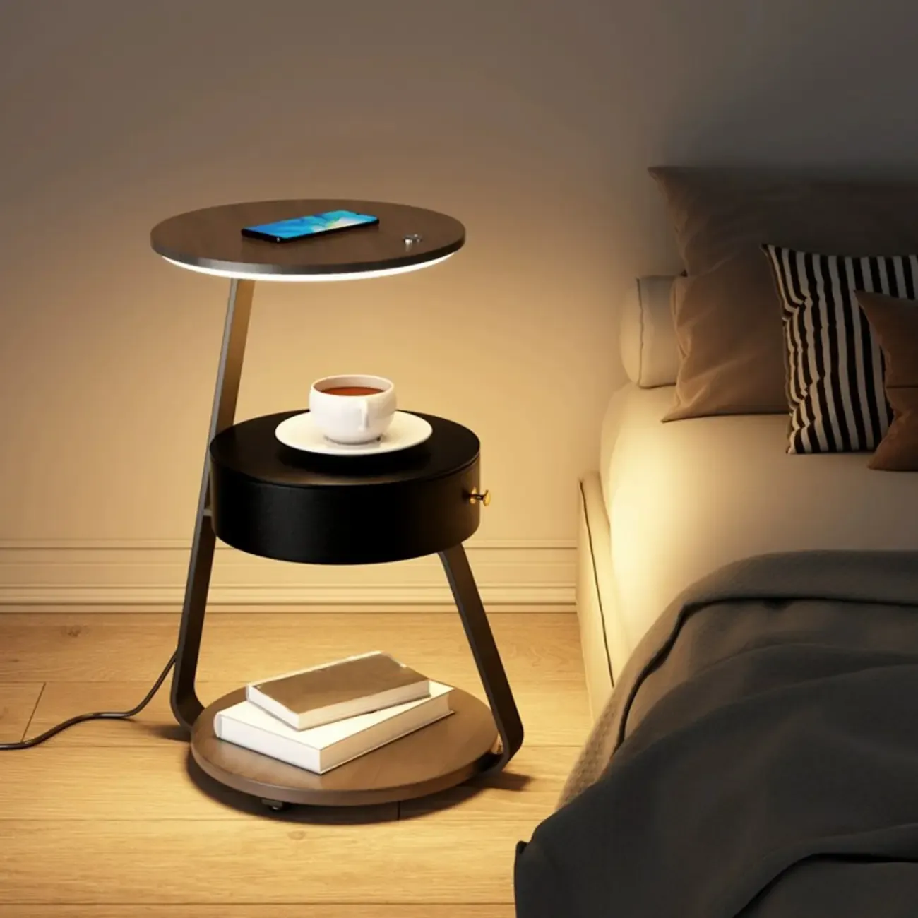 Lighting 3-Tier Faux Marble Top Open Storage Nightstand