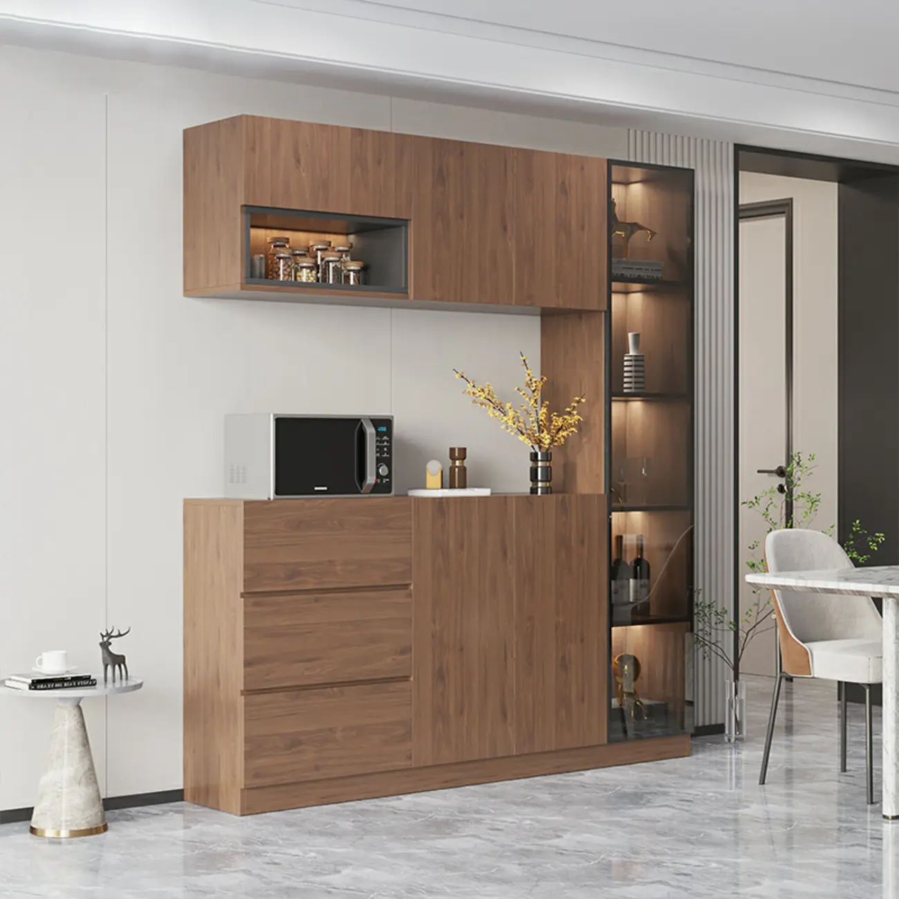 Modern Wooden Sideboard with Drawers & Shelves & Cabinets