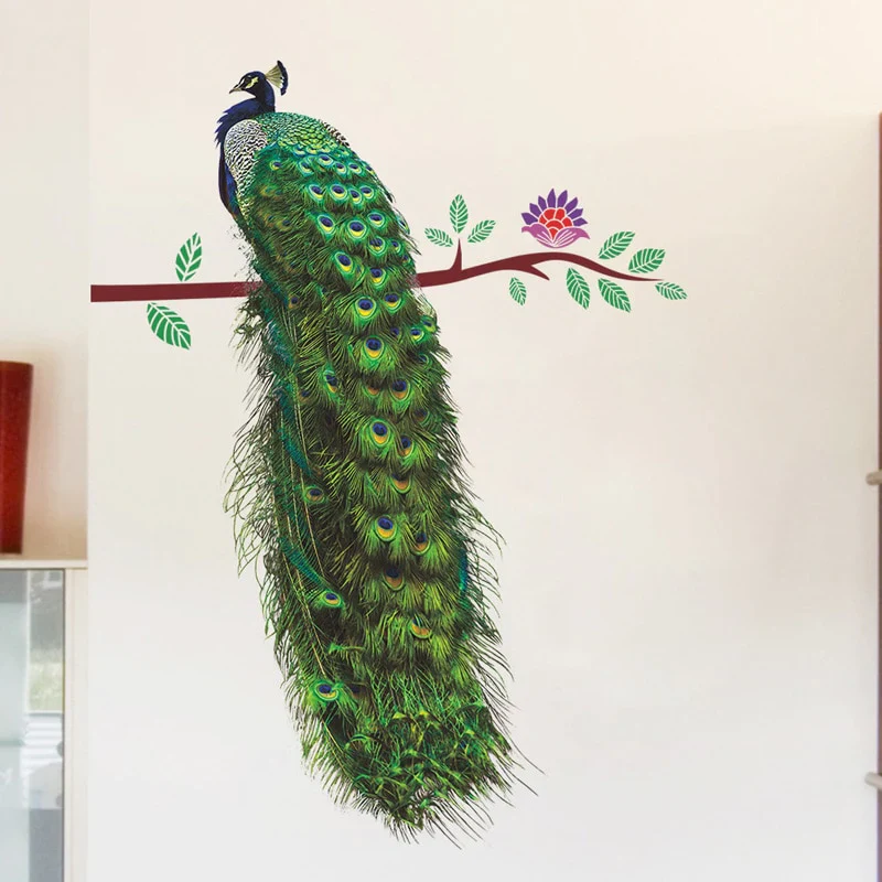 HULIANFU 「Elvesmall」Peacock on the branch Wall Sticker Living room door sofa/TV background home decoration Mural Art Decals stickers wallpaper - Deanwangkt