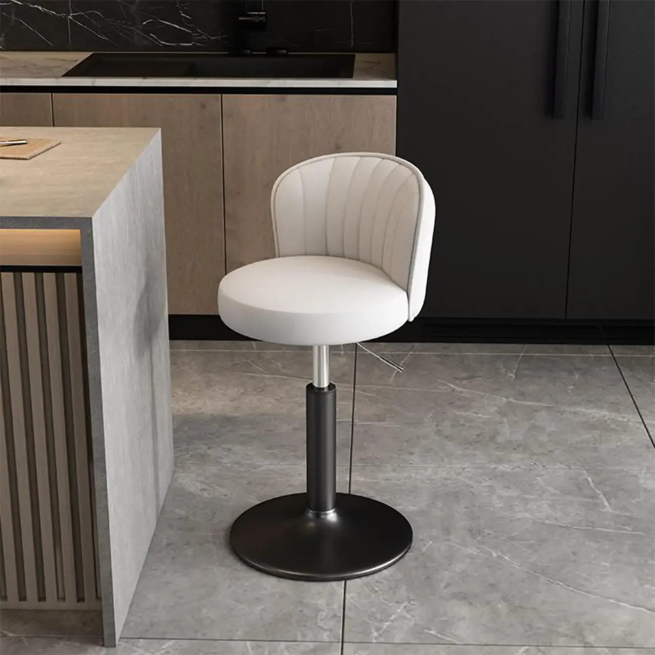Modern Leather Adjustable Swivel Bar Stools with Back