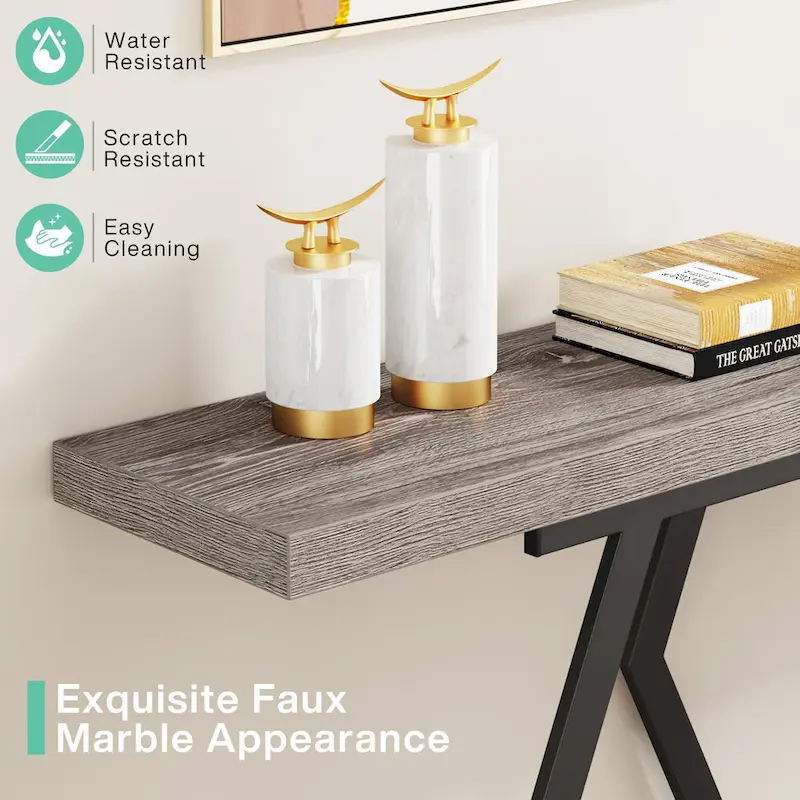 70.9 Inch Extra Long Modern Sofa Console Table with Faux Marble Tabletop Base Gold Frame for Living Room Entryway Hallway