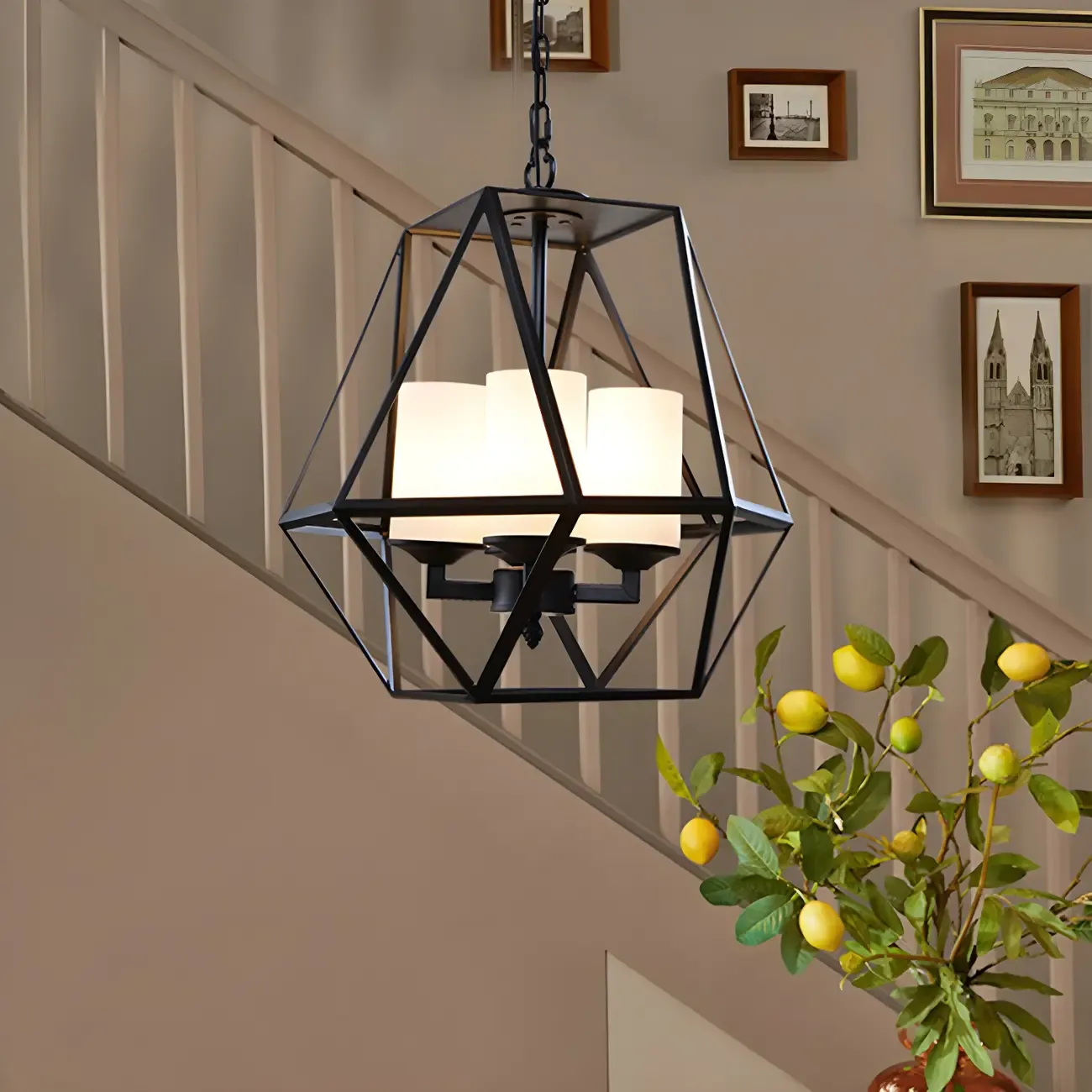 Black Geometric Iron Frame Modern Chandelier