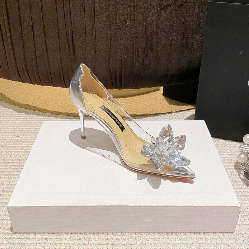 hulianfu Transparent Sandals Wedding Shoes Women Pointed Clear Crystal Cup High Heel Stilettos Sexy Pumps Summer Shoes Women Pumps - Deanwangkt