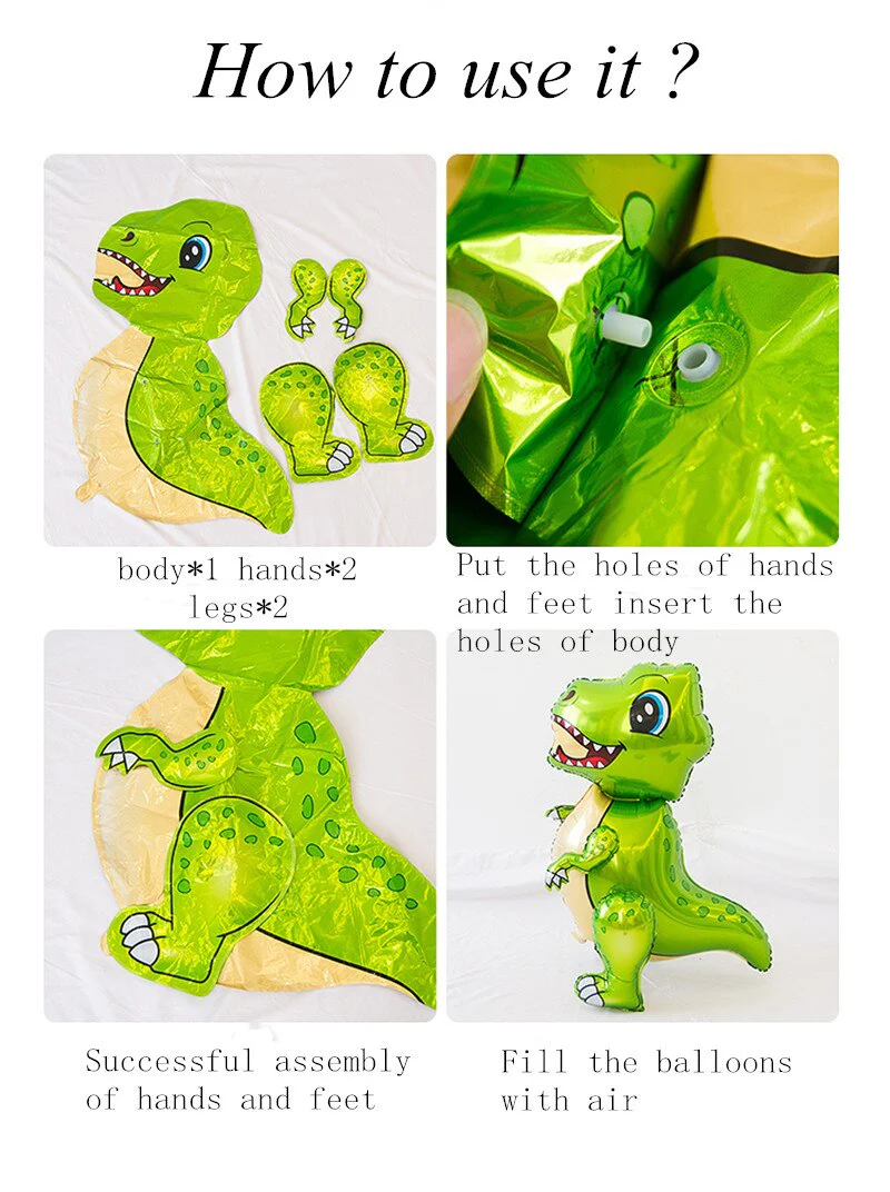 HULIANFU Large 4D Walking Dinosaur Foil Balloons Jungle Animal Boys Birthday Party Decors Jurassic  Standind Dragon Kids Toys Air Globos - Deanwangkt