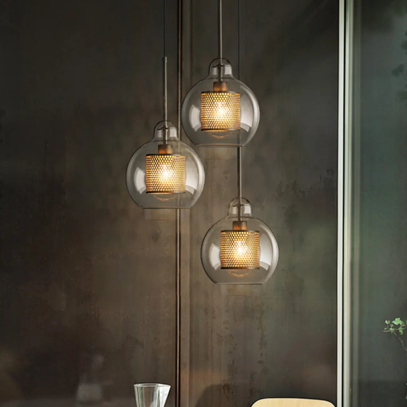 Modern Clear Glass Kitchen Island Pendant Light Metal Frame