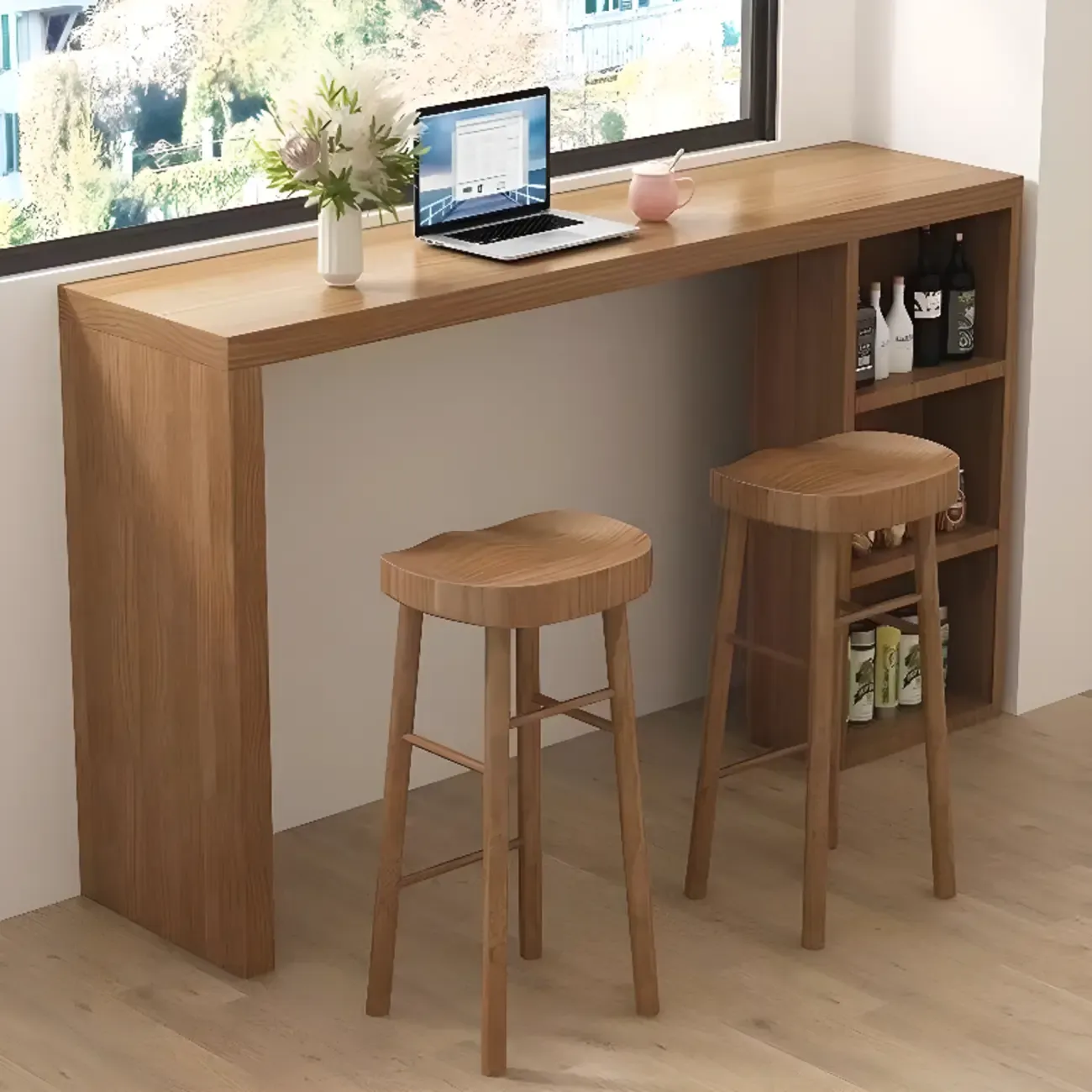 Simplistic Natural Wood 3 Cube Storage Home Bar Table