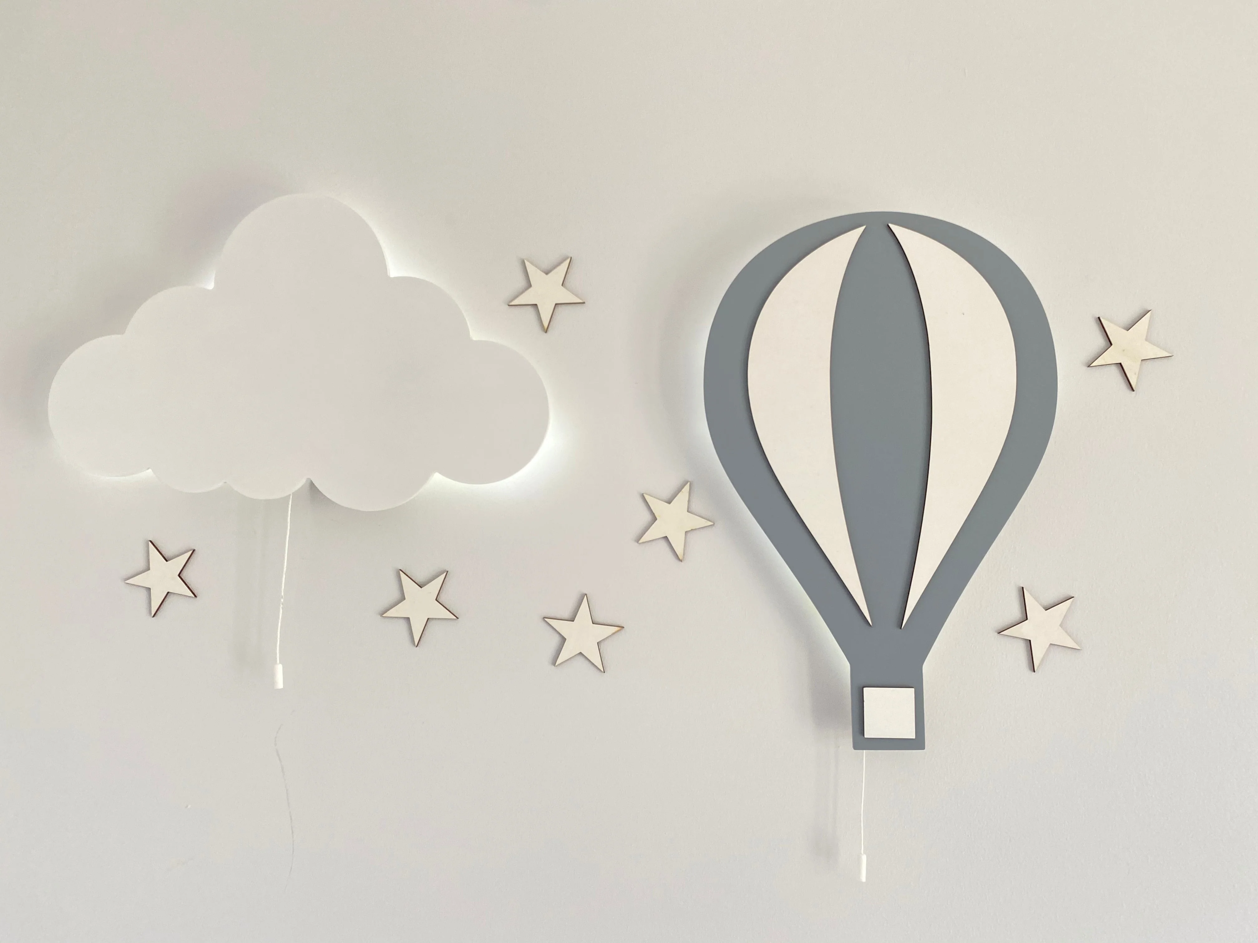 HULIANFU Set of 2- Nursery Cloud and Balloon Lamp, Cloud Lamp, Air Balloon Light, Wooden Led Light, Baby Night Lamp, My Childs Room Decor - Deanwangkt