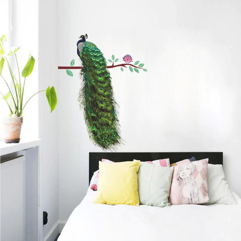HULIANFU 「Elvesmall」Peacock on the branch Wall Sticker Living room door sofa/TV background home decoration Mural Art Decals stickers wallpaper - Deanwangkt