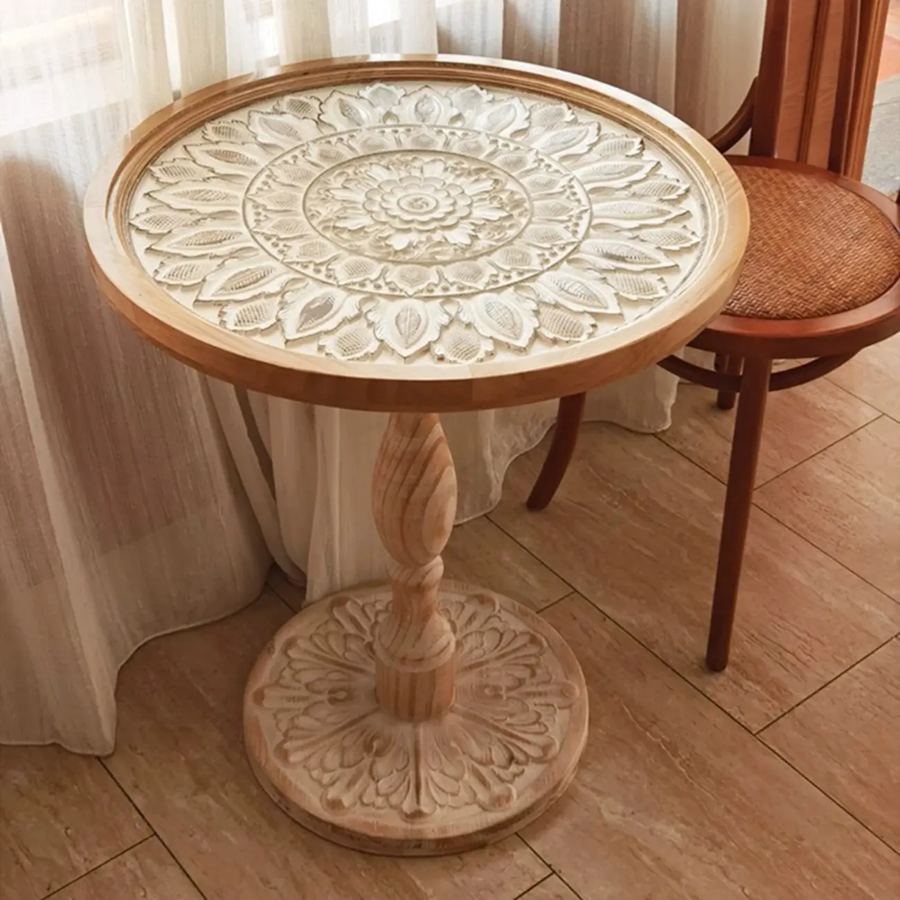 Living Room Retro Round Light Wood End Table