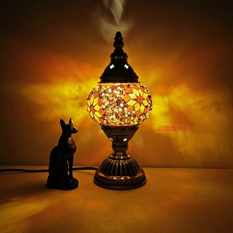 HULIANFU Turkish mosaic table Lamp vintage art deco Handcrafted lamparas de mesa mosaic Glass romantic bed light lamparas con mosaicos - Deanwangkt